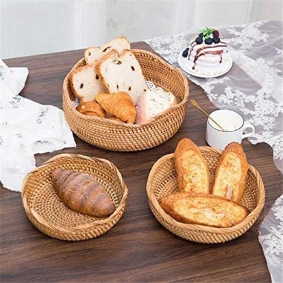 Bread Basket, Round Fruit Baskets, Wicker Storage Bowls - Picture 7 of 8